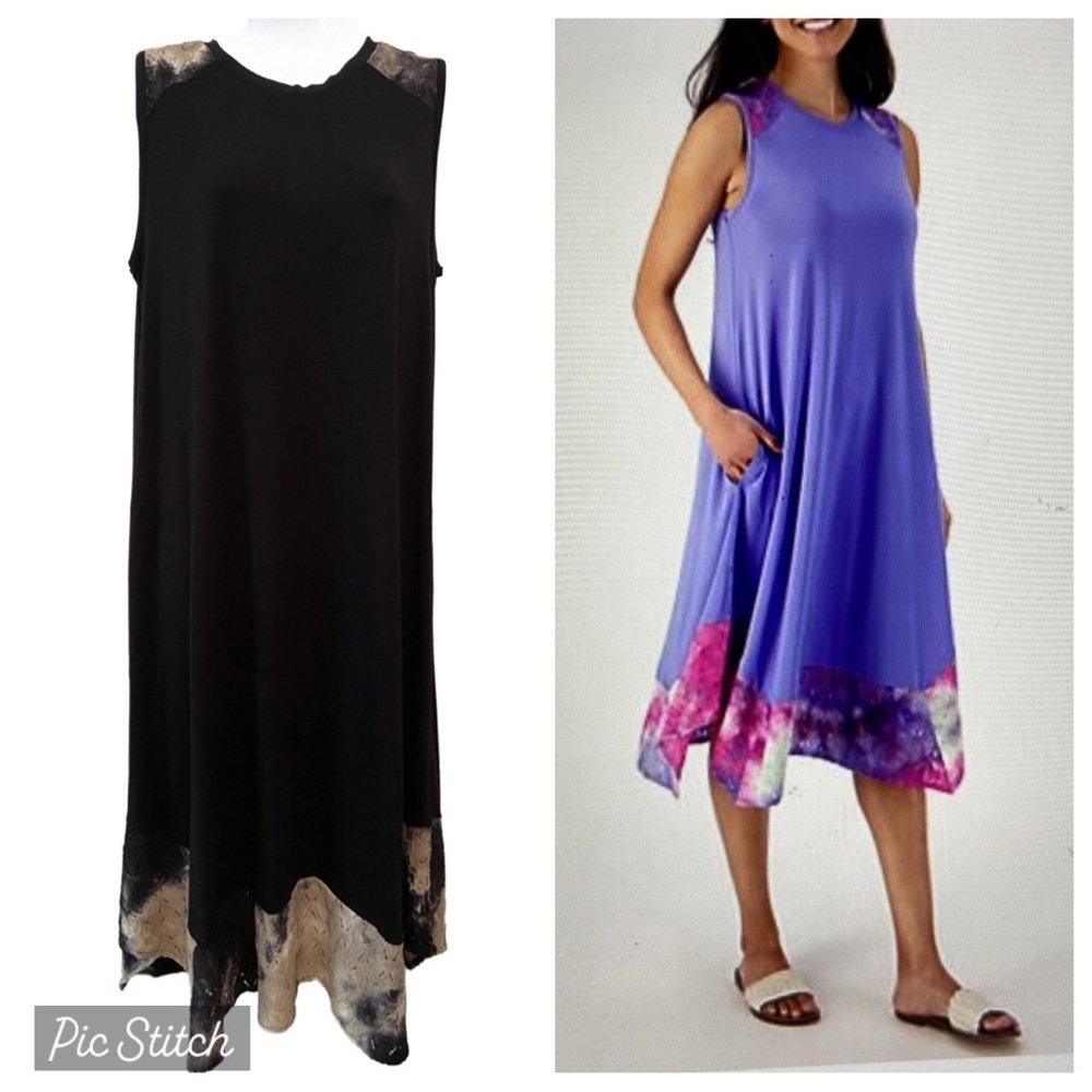 LOGO by Lori Goldstein Midi Dress Rayon 230 Sleeveless
Tie Dye Hem Black S New